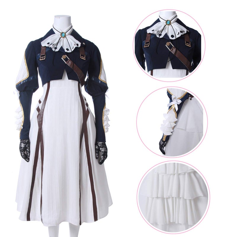 Nuoqi Violet Evergarden Cosplay Costume Nuoqi Womens Anime Uniforms Suit Dark Blue White GC371A-XL - Image 3